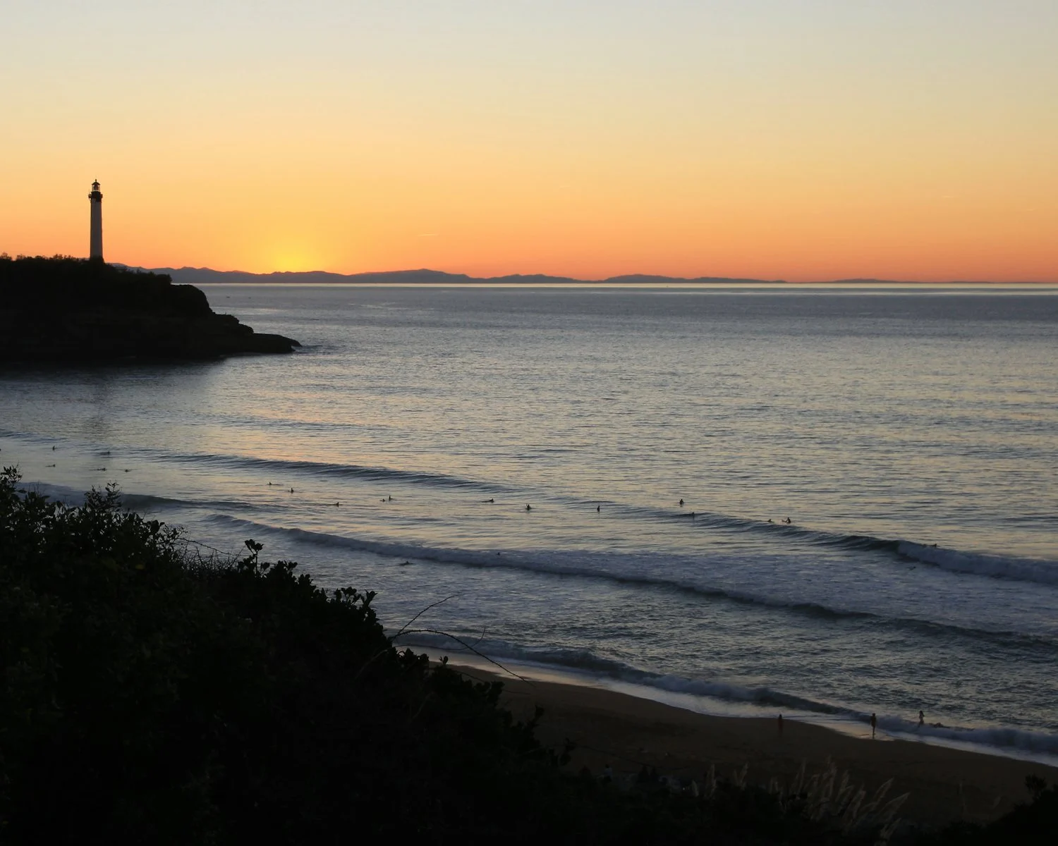 Coucher de soleil sur une plage d'Anglet