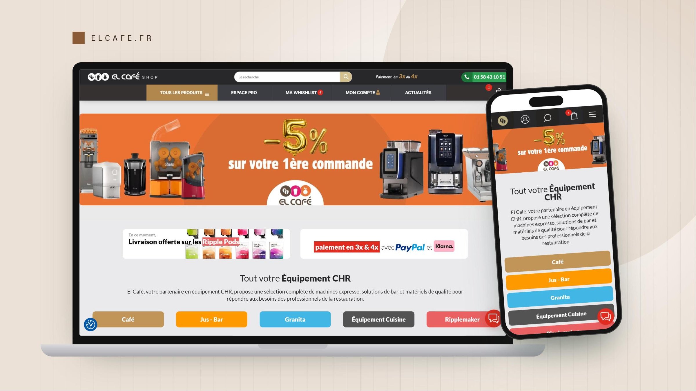 Site e-commerce El Café sur ordinateur et mobile El Café